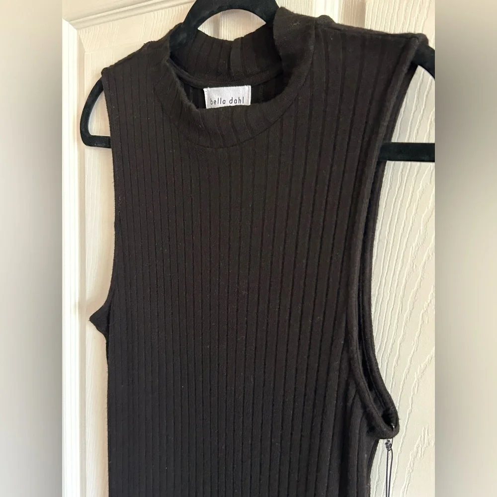BELLA DAHL Women’s Black Ribbed Sleeveless Midi Dress Size‎ Small NWT